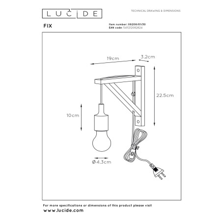 Kinkiet FIX WALL 08208/01/30 Lucide