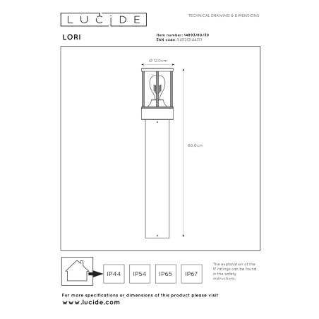 Lampa stojšca zewnętrzna LORI 14893/80/30 Lucide