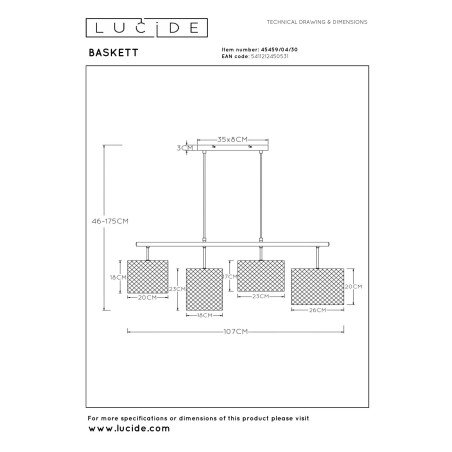 Lampa wiszšca BASKETT 45459/04/30 Lucide