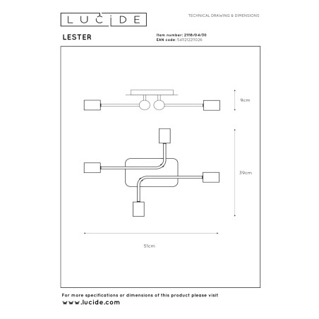 Plafon LESTER 21118/04/30 Lucide