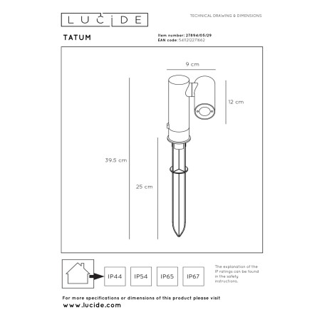 Lampa stojšca zewnętrzna TATUM 27894/05/29 Lucide