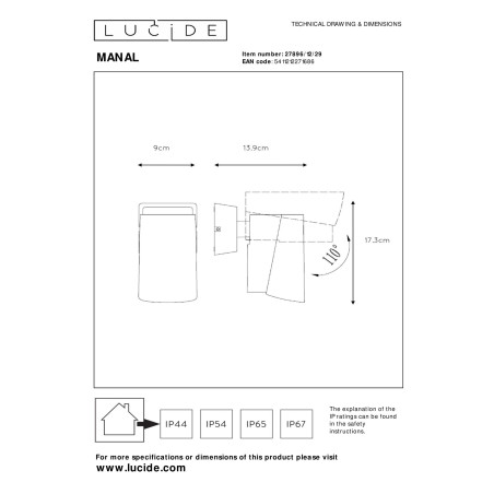 Lampa cienna zewnętrzna MANAL 27896/12/29 Lucide