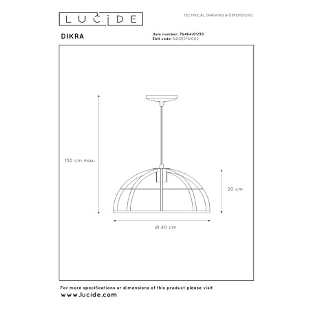 Lampa wiszšca DIKRA 76464/01/30 Lucide