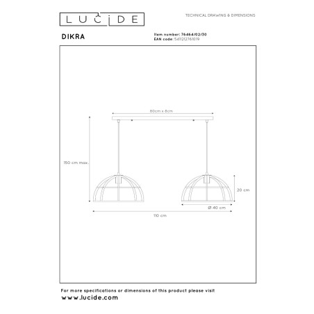 Lampa wiszšca DIKRA 76464/02/30 Lucide