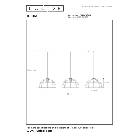 Lampa wiszšca DIKRA 76464/03/30 Lucide