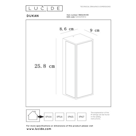 Lampa cienna zewnętrzna DUKAN 15802/01/30 Lucide