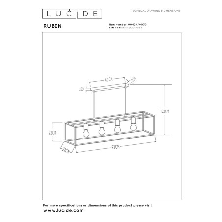 Lampa wiszšca RUBEN 00424/04/30 Lucide