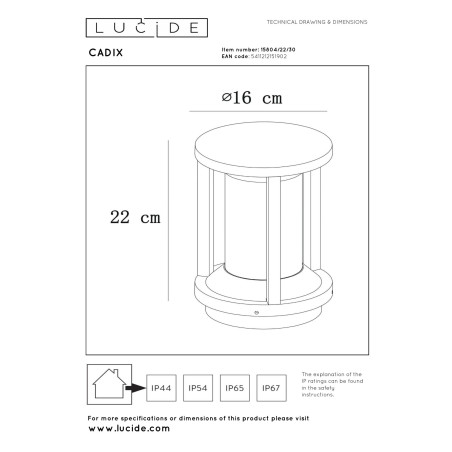Lampa stojšca zewnętrzna CADIX 15804/22/30 Lucide