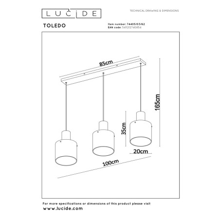 Lampa wiszšca TOLEDO 74405/03/62 Lucide