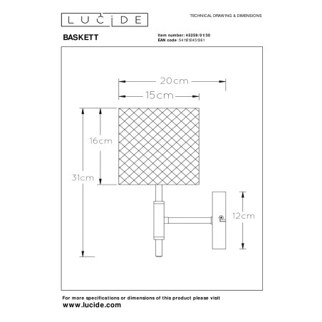Kinkiet BASKETT 45259/01/30 Lucide