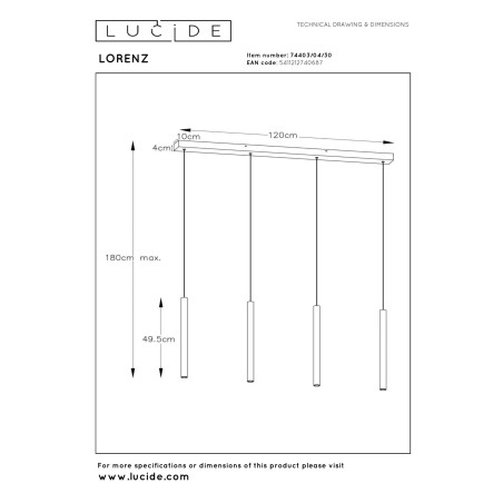 Lampa wiszšca LORENZ 74403/04/30 Lucide