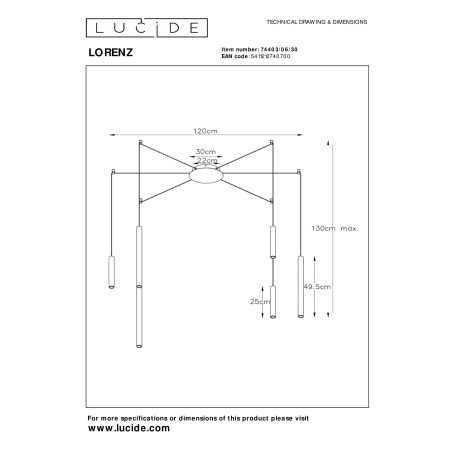 Lampa wiszšca LORENZ 74403/06/30 Lucide