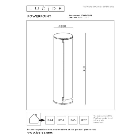 Lampa stojšca zewnętrzna POWERPOINT 27849/02/29 Lucide