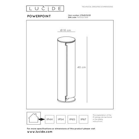 Lampa stojšca zewnętrzna POWERPOINT 27849/12/29 Lucide