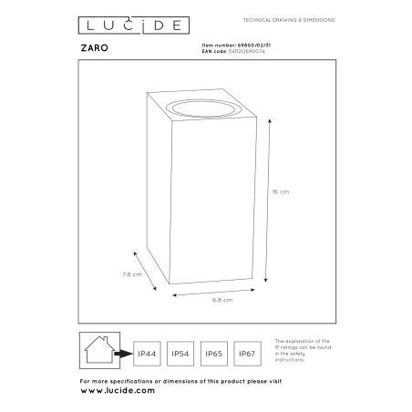 Lampa cienna zewnętrzna ZARO 69800/02/31 Lucide