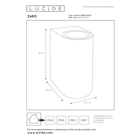 Lampa cienna zewnętrzna ZARO 69801/02/31 Lucide