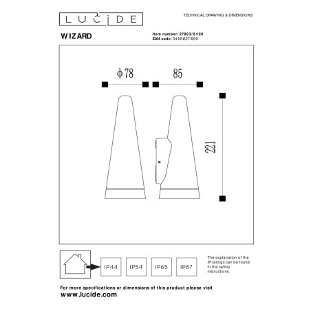 Lampa cienna zewnętrzna WIZARD 27803/01/29 Lucide