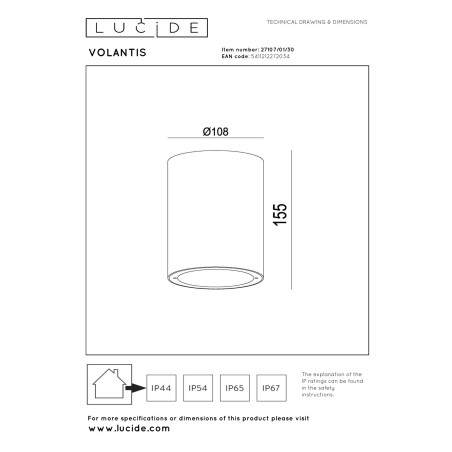 Lampa sufitowa zewnętrzna VOLANTIS 27107/01/30 Lucide
