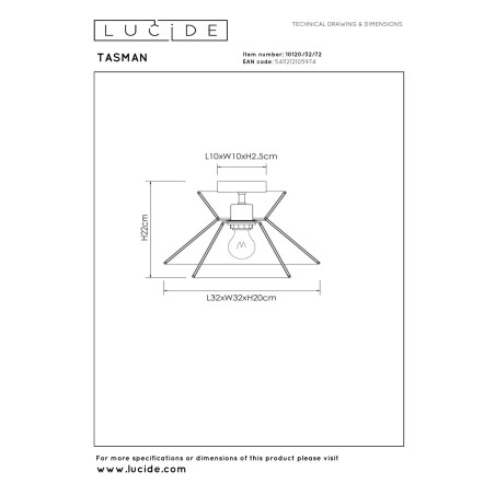 Plafon TASMAN 10120/32/72 Lucide