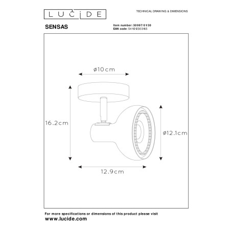 Reflektorek SENSAS 30997/01/30 Lucide
