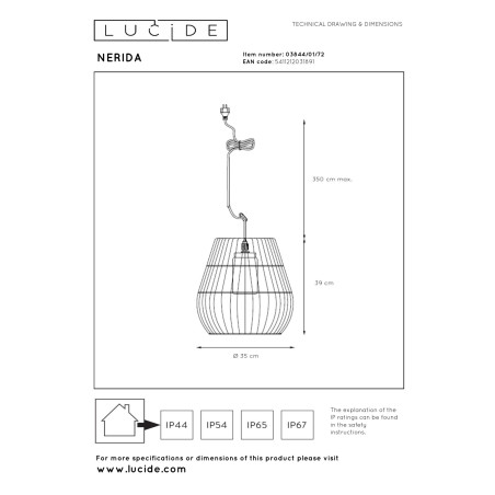 Lampa wiszšca zewnętrzna NERIDA 03844/01/72 Lucide