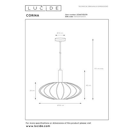 Lampa wiszšca CORINA 03447/52/30 Lucide