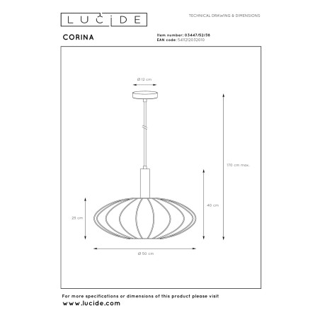 Lampa wiszšca CORINA 03447/52/38 Lucide