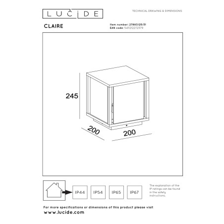 Lampa stojšca zewnętrzna CLAIRE 27883/25/31 Lucide
