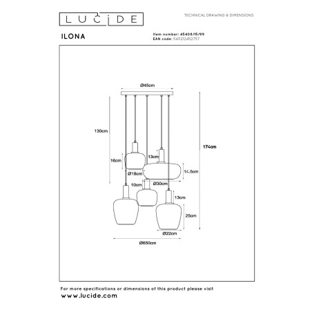 Lampa wiszšca ILONA 45408/15/99 Lucide