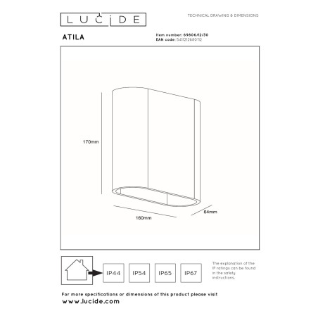 Lampa cienna zewnętrzna ATILA 69806/12/30 Lucide