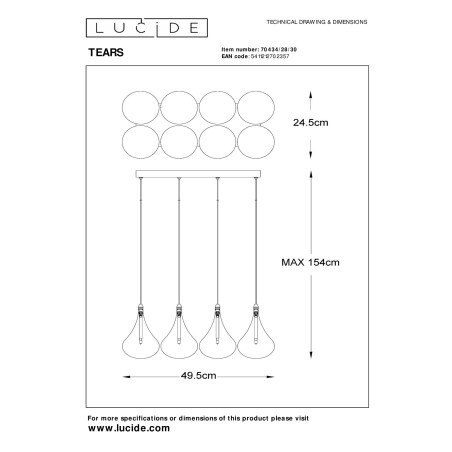 Lampa wiszšca TEARS 70434/28/30 Lucide