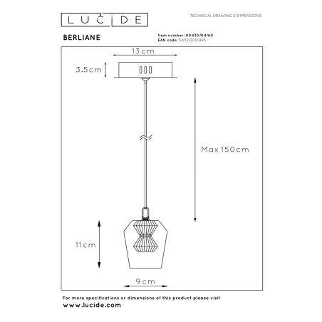 Lampa wiszšca BERLIANE 00430/04/60 Lucide