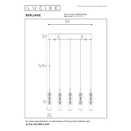 Lampa wiszšca BERLIANE 00430/20/60 Lucide