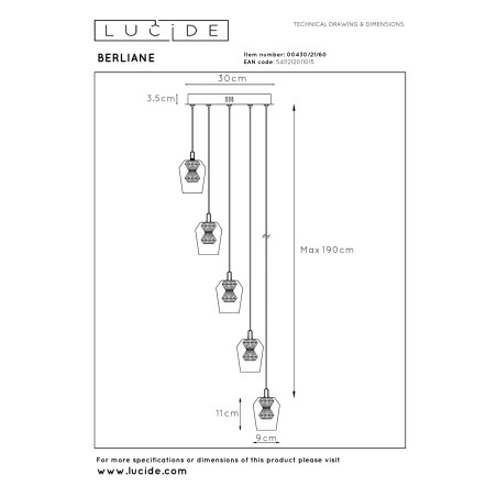 Lampa wiszšca BERLIANE 00430/21/60 Lucide