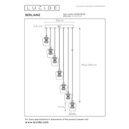 Lampa wiszšca BERLIANE 00430/28/60 Lucide