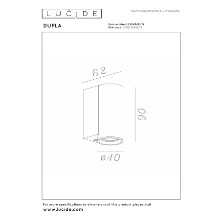 Lampa cienna reflektor DUPLA 09243/01/15 Lucide