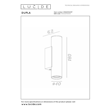 Lampa cienna reflektor DUPLA 09243/02/97 Lucide