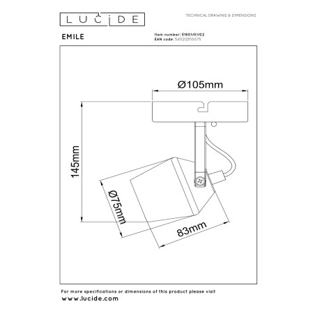 Reflektorek sufitowy EMILE 51901/01/02 Lucide