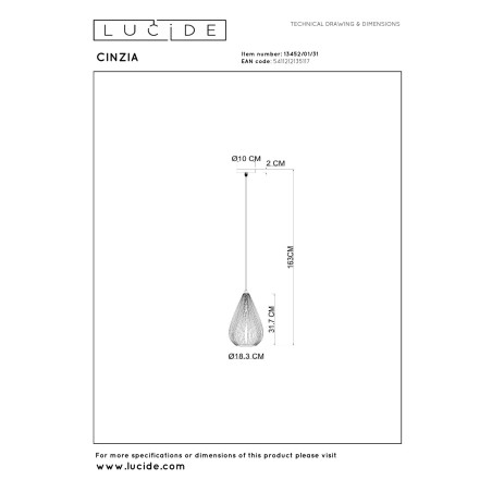 Lampa wiszšca CINZIA 13452/01/31 Lucide