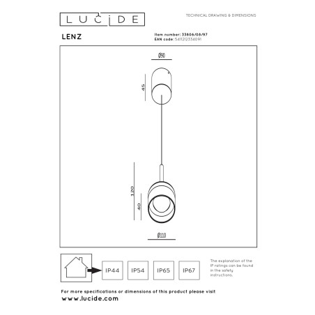 Lampa wiszšca zewnętrzna LENZ 33806/08/97 Lucide