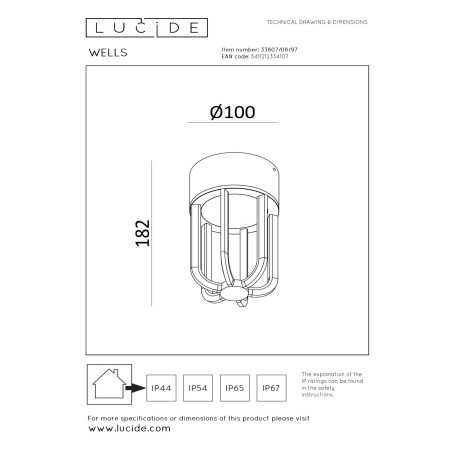 Lampa sufitowa zewnętrzna WELLS 33807/08/97 Lucide