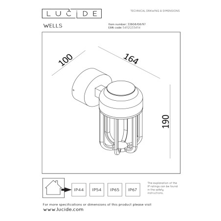 Lampa cienna zewnętrzna WELLS 33808/08/97 Lucide