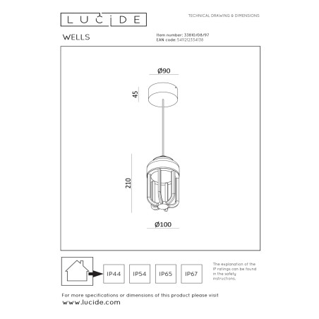 Lampa wiszšca zewnętrzna WELLS 33810/08/97 Lucide