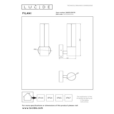 Lampa cienna zewnętrzna FILANI 66800/08/30 Lucide