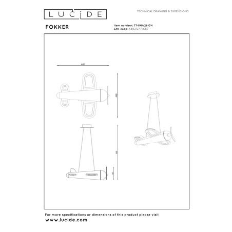 Lampa wiszšca FOKKER 77490/26/34 Lucide
