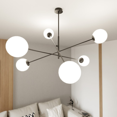 Lampa wisząca LINEAR 6 BLACK/OPAL 1169/6 EMIBIG