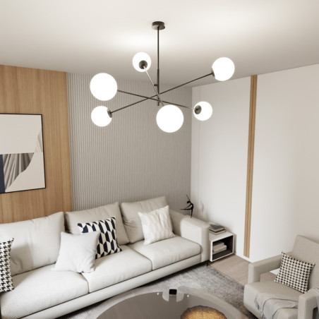Lampa wisząca LINEAR 6 BLACK/OPAL 1169/6 EMIBIG