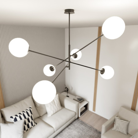 Lampa wisząca LINEAR 6 BLACK/OPAL 1169/6 EMIBIG
