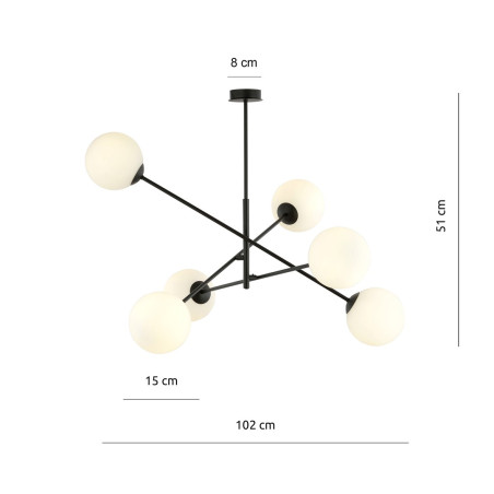 Lampa wisząca LINEAR 6 BLACK/OPAL 1169/6 EMIBIG