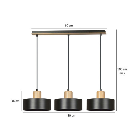Lampa wisząca  TORIN 3 BLACK 1046/3 EMIBIG